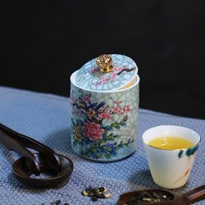 Bicuzat Enamel Ceramic Tea Caddy Tea Canister Tea Storage Container Tins Jar with Airtight Lid Moisture-proof Tank for Tea, Coffee, Herb, Sugar, Spice, Nuts