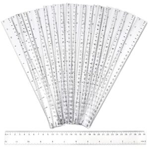 pingeui 100 pack 12 inches clear plastic straight rulers, plastic measuring ruler with inches and metric graduations, measuring tool for school and office supplies