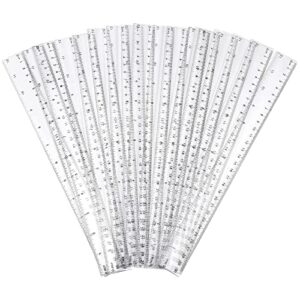 PINGEUI 100 Pack 12 Inches Clear Plastic Straight Rulers, Plastic Measuring Ruler with Inches and Metric Graduations, Measuring Tool for School and Office Supplies