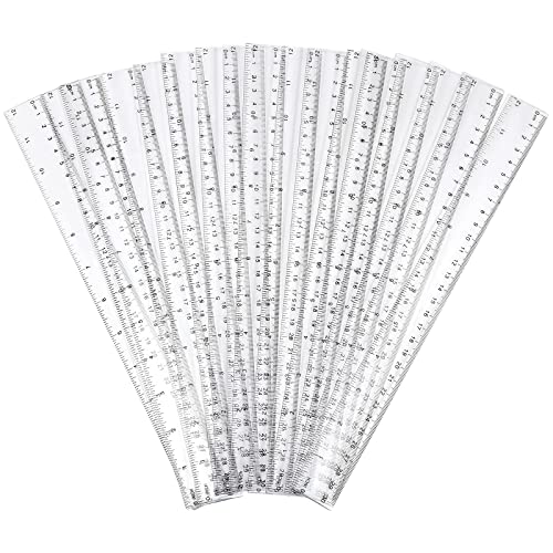 PINGEUI 100 Pack 12 Inches Clear Plastic Straight Rulers, Plastic Measuring Ruler with Inches and Metric Graduations, Measuring Tool for School and Office Supplies