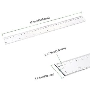 PINGEUI 100 Pack 12 Inches Clear Plastic Straight Rulers, Plastic Measuring Ruler with Inches and Metric Graduations, Measuring Tool for School and Office Supplies