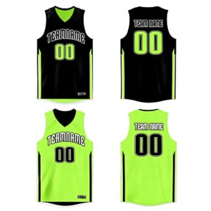 BaiLiLai Custom Basketball Jersey Reversible Printed Name Number Athletic Blank Team Uniform for Men/Youth, Black/Neon Green27, One Size