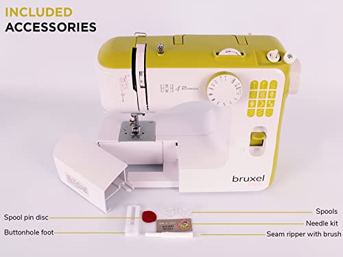 Bruxel Linda Portable Sewing Machine | Easy-To-Use Beginners Sewing Machine with 12-Stitches |Foot Pedal Included | Sewing Machine Accessories Green