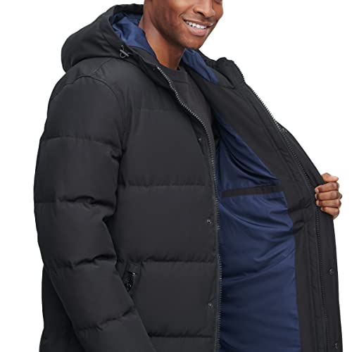 DKNY Men's Arctic Cloth Hooded Extra Long Parka Jacket, Black, Small