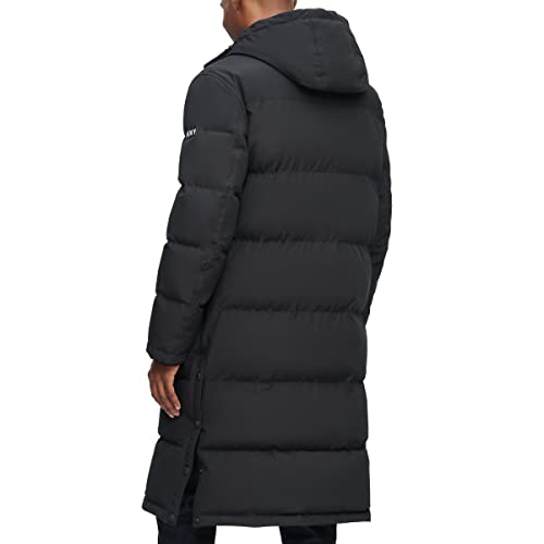 DKNY Men's Arctic Cloth Hooded Extra Long Parka Jacket, Black, Small