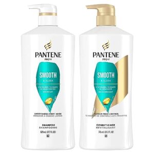pantene shampoo, conditioner and hair treatment set, smooth and sleek for frizz control, safe for color-treated hair