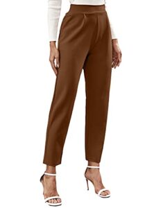floerns women's solid high waist tapered ankle stretch work pants chocolate brown m