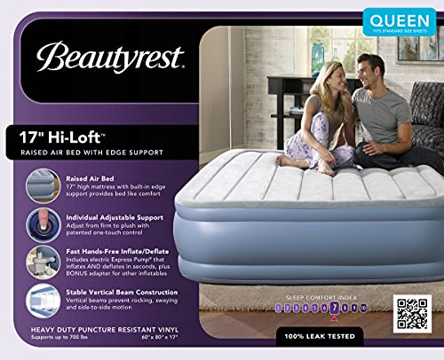 Beautyrest Hi Loft Air Bed Mattress with Pump and Edge Support, 17" Queen
