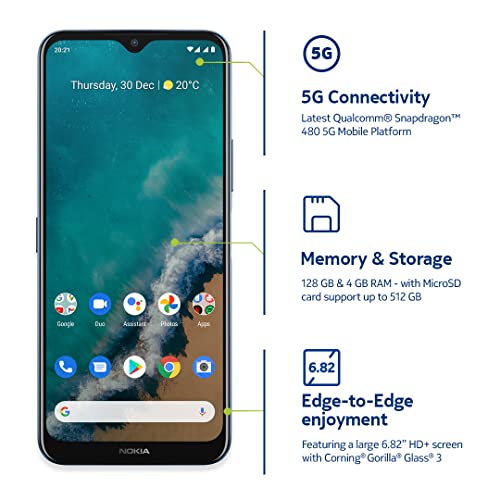 Nokia G50 5G | Android 11 | Unlocked Smartphone | US Version | 4/128GB | 6.82-Inch Screen | 48MP Triple Camera | Ocean Blue
