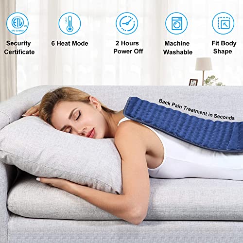 Heating Pad for Back Pain and Cramps Relief, Melcam Electric Heating Pad 12'' x 24'' Extra Large Heat Pad with 6 Heat Setting Machine Washable