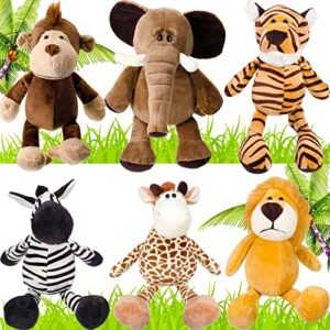 6 pieces safari stuffed animals plush jungle animal toys set for boys girls, cute lion elephant zebra giraffe tiger monkey for animal themed parties student award christmas (cute style)