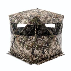 veil camo vc180 3-person hub blind with panoramic windows – ground blind for deer & turkey hunting, 180-degree panoramic window, water resistant, durable & heavy-duty design, silent closure door
