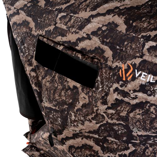 VEIL CAMO VC300 3-Person Hub Blind Tru-View – Ground Blind for Deer Hunting, 270-Degree View, Water Resistant, Durable 5-Hub Design, Backpack Carry Bag, Silent Slide Window Panels