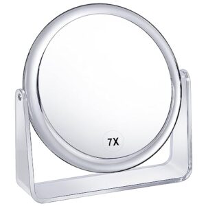 1x/7x magnifying makeup mirror for desk double sided 360°rotation desk mirror,portable table acrylic small standing mirror for cosmetic