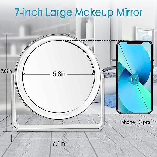 1x/7x Magnifying Makeup Mirror for Desk Double Sided 360°Rotation Desk Mirror,Portable Table Acrylic Small Standing Mirror for Cosmetic