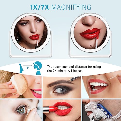 1x/7x Magnifying Makeup Mirror for Desk Double Sided 360°Rotation Desk Mirror,Portable Table Acrylic Small Standing Mirror for Cosmetic