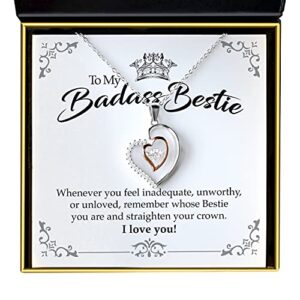 aphrodite’s gifts for women, to my badass bestie - luxe heart necklace gift set, 925 sterling silver necklaces for women, best friend birthday gifts for women, bff necklace for 2, long distance friendship gifts, friendship jewelry, friendship gifts for wo