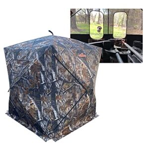 thunderbay 3-4 person hidden threat see through hunting blind, see through panel window with 270° view, floor space 62" x 62" to 72" x 72"