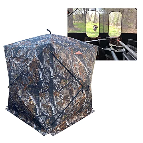 THUNDERBAY 3-4 Person Hidden Threat See Through Hunting Blind, See Through Panel Window with 270° View, Floor Space 62" x 62" to 72" x 72"