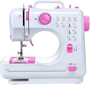 mini sewing machine for beginner, portable sewing machine, 12 built-in stitches small sewing machine double threads and two speed multi-function mending machine with foot pedal for kids, women (pink)