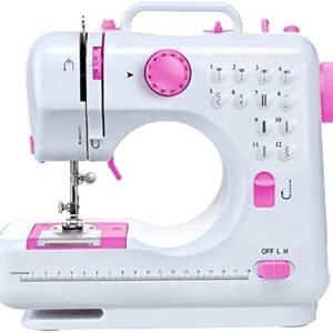 Mini Sewing Machine for Beginner, Portable Sewing Machine, 12 Built-in Stitches Small Sewing Machine Double Threads and Two Speed Multi-function Mending Machine with Foot Pedal for Kids, Women (Pink)