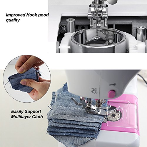 Mini Sewing Machine for Beginner, Portable Sewing Machine, 12 Built-in Stitches Small Sewing Machine Double Threads and Two Speed Multi-function Mending Machine with Foot Pedal for Kids, Women (Pink)