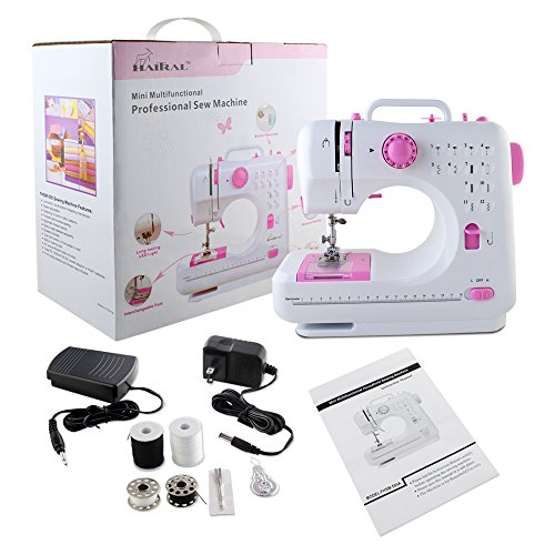 Mini Sewing Machine for Beginner, Portable Sewing Machine, 12 Built-in Stitches Small Sewing Machine Double Threads and Two Speed Multi-function Mending Machine with Foot Pedal for Kids, Women (Pink)