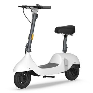 OKAI EA10 Electric Scooter with Seat, Up to 25 Miles Range & 15.5MPH, Moped Scooter Bike for Adults with 10 Inch Vacuum Tires(White)