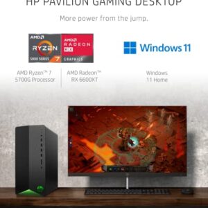 HP Pavilion AMD Radeon RX 6600XT, AMD Ryzen 7 5700G Processor, 16 GB RAM, 512 GB SSD, Windows 11 Home, Wi-Fi 5 & Bluetooth 4.2, 9 USB Ports, Pre-Built Gaming PC Tower (TG01-2070, 2021)