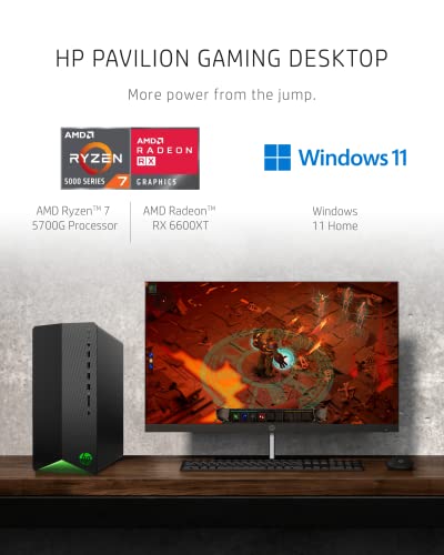 HP Pavilion AMD Radeon RX 6600XT, AMD Ryzen 7 5700G Processor, 16 GB RAM, 512 GB SSD, Windows 11 Home, Wi-Fi 5 & Bluetooth 4.2, 9 USB Ports, Pre-Built Gaming PC Tower (TG01-2070, 2021)