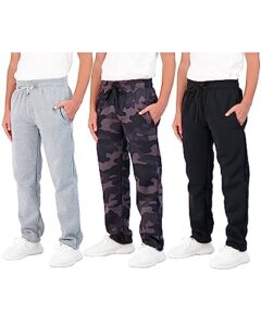 3 pack boys girls athletic pants sweatpants active kids teen open bottom fleece youth training pajama warm performance workout activewear winter warm sports running quick dry dri fit- set 4,m(8-10)