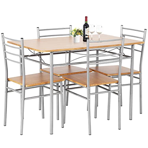 Dining Table Set Kitchen Table and Chairs for 4 Kitchen Table Dining Room Table Set Home Furniture Rectangular Modern Chairs with Metal Legs/Wood Table Top for Breakfast Nook Kitchen Dining Room