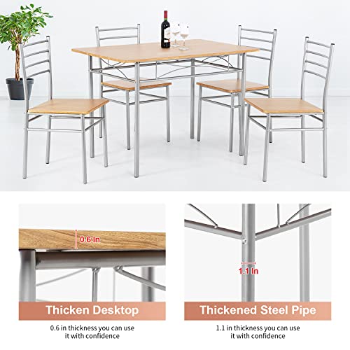 Dining Table Set Kitchen Table and Chairs for 4 Kitchen Table Dining Room Table Set Home Furniture Rectangular Modern Chairs with Metal Legs/Wood Table Top for Breakfast Nook Kitchen Dining Room