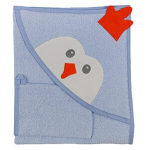 miniyoki animal baby bath towel with washcloth, turkish cotton hooded baby towel (chicken, blue), 100% cotton, made in turkey, baby registry must have (30x30 inches)