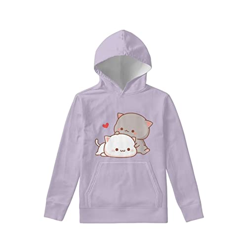 WELLFLYHOM Cat Hoodies for Girls Size 8-10 Teens Cute Kids Clothes Sweatshirts Hooded Jumper Pullover with Pocket Outfits Tops Fall Winter Jackets Sweater Purple