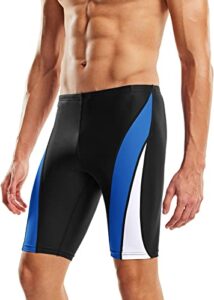 tsla men's swim jammers, athletic racing swimming shorts trunks, upf 50+ sun protection endurance triathlon swimsuit, splice black & blue & white, 40