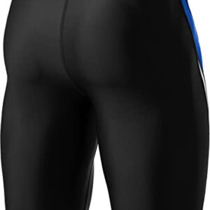 TSLA Men's Swim Jammers, Athletic Racing Swimming Shorts Trunks, UPF 50+ Sun Protection Endurance Triathlon Swimsuit, Splice Black & Blue & White, 40