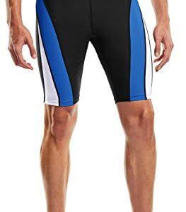 TSLA Men's Swim Jammers, Athletic Racing Swimming Shorts Trunks, UPF 50+ Sun Protection Endurance Triathlon Swimsuit, Splice Black & Blue & White, 40