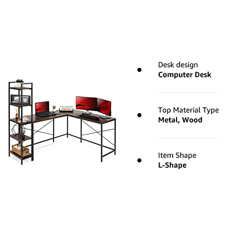 Best Choice Products L-Shaped Corner Computer Desk, Large Study Workstation Furniture w/Multifunctional 5-Tier Open Storage Bookshelves, Custom Setup for Home, Office - Brown/Black