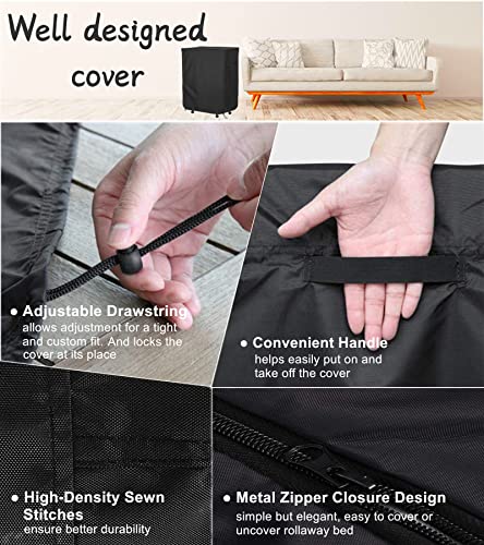 Folding Bed Storage Cover, Falezern 38 in Adjustable Rollaway Bed Cover, Waterproof and Dustproof, with Metal Zipper and Adjustable Drawstring, Thickened Storage Cover for Folding Cot Bed, Fold Up Bed