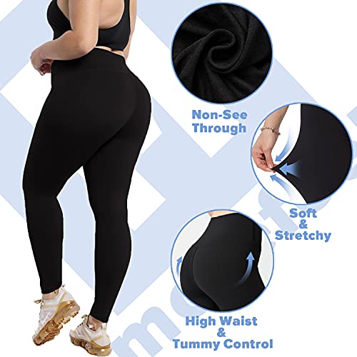 MOREFEEL Plus Size Leggings for Women-Stretchy X-Large-4X Tummy Control High Waist Spandex Workout Black Yoga Pants