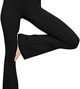 TOPYOGAS Women's Casual Bootleg Yoga Pants V Crossover High Waisted Flare Workout Pants Leggings Black