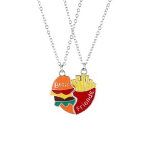 Saalort Best Friends Necklace for 2 Magnetic Split Heart Necklaces Set Friendship Gifts BFF Matching Pendant (Hamburger)