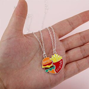 Saalort Best Friends Necklace for 2 Magnetic Split Heart Necklaces Set Friendship Gifts BFF Matching Pendant (Hamburger)