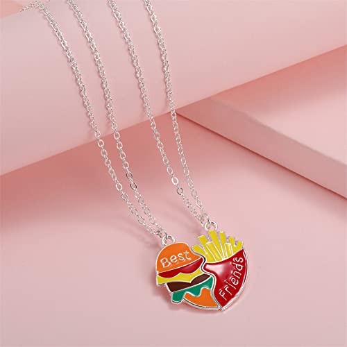 Saalort Best Friends Necklace for 2 Magnetic Split Heart Necklaces Set Friendship Gifts BFF Matching Pendant (Hamburger)