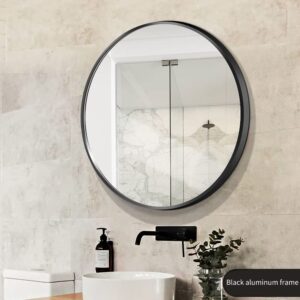 Wenhuiyang Round Mirror 20 Inch, Large Round Mirror Black Frame, Circle Mirror 20 Inch, Circular Wall Mirrors for Dining Room, Living Room, Bathroom, Entryway.