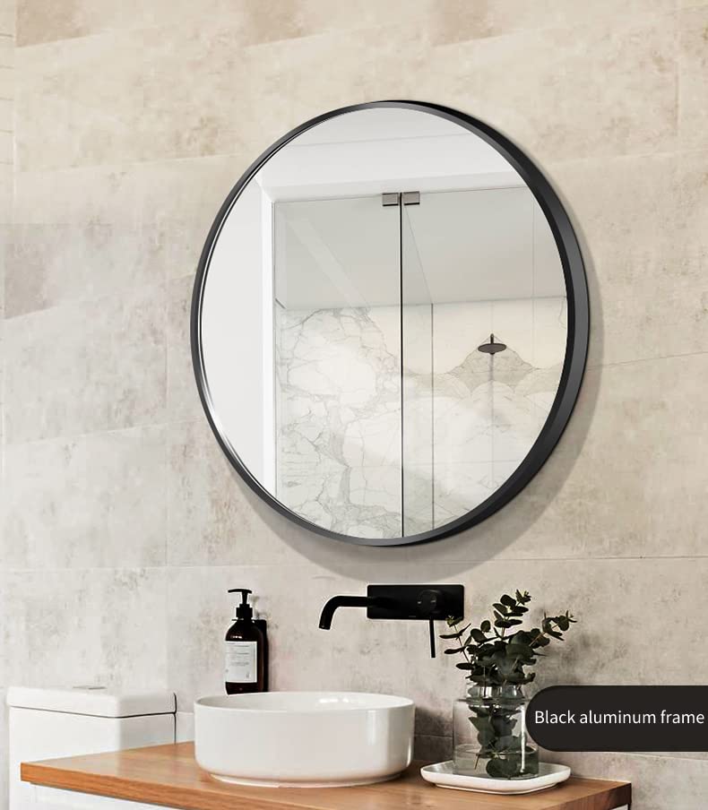 Wenhuiyang Round Mirror 20 Inch, Large Round Mirror Black Frame, Circle Mirror 20 Inch, Circular Wall Mirrors for Dining Room, Living Room, Bathroom, Entryway.