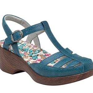 Alegria Women's Summer Roman Candle Teal Leather Wedge Sandal 10.5-11 M US
