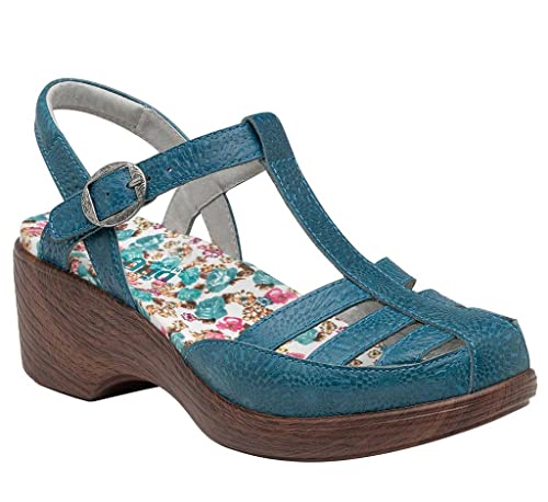 Alegria Women's Summer Roman Candle Teal Leather Wedge Sandal 10.5-11 M US