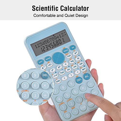 EooCoo 2-Line Standard Scientific Calculator, Portable and Cute School Office Supplies, Suitable for Primary School to College Student Use - Blue